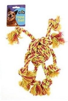Dog rope ball 10cm with 8 rope tugs 35cm