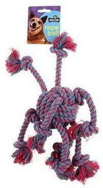 Dog rope ball 10cm with 8 rope tugs 35cm