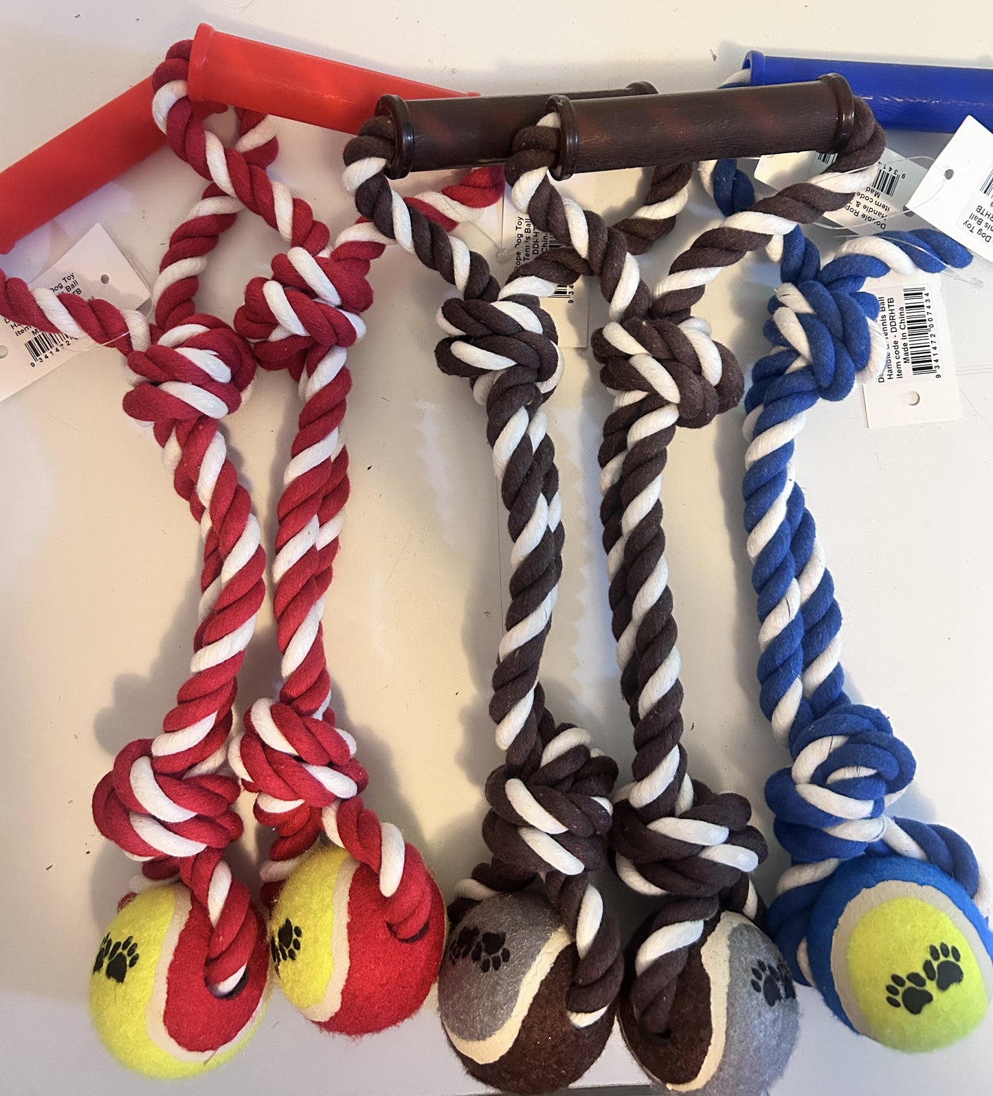 Double tug rope 15mm thick with tennis ball & handle 35cm