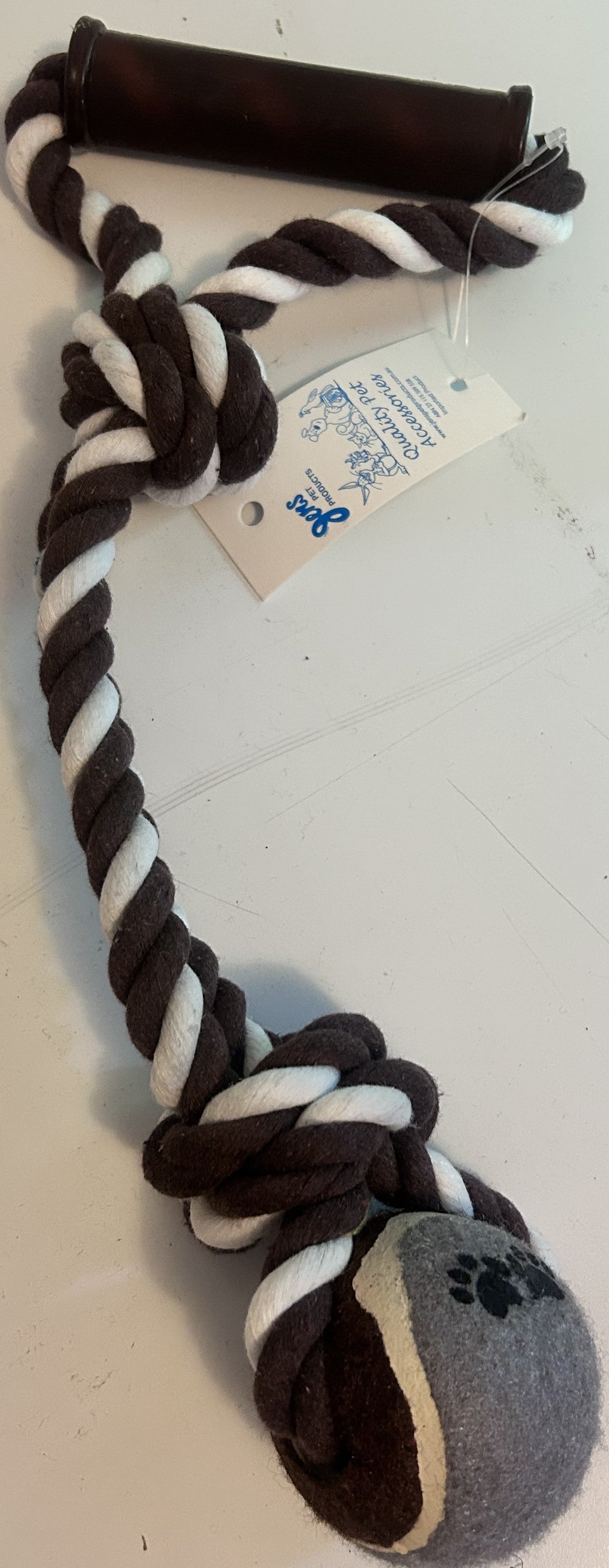 Double tug rope 15mm thick with tennis ball & handle 35cm