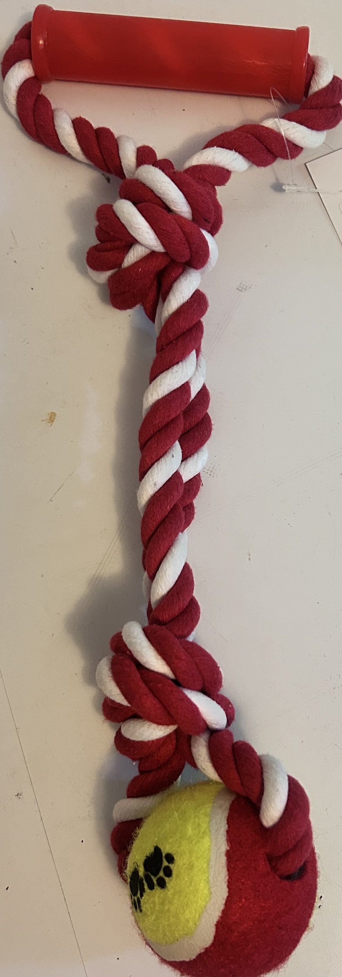 Double tug rope 15mm thick with tennis ball & handle 35cm