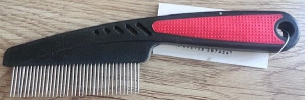 Metal tooth comb grip handle red/black 19cm