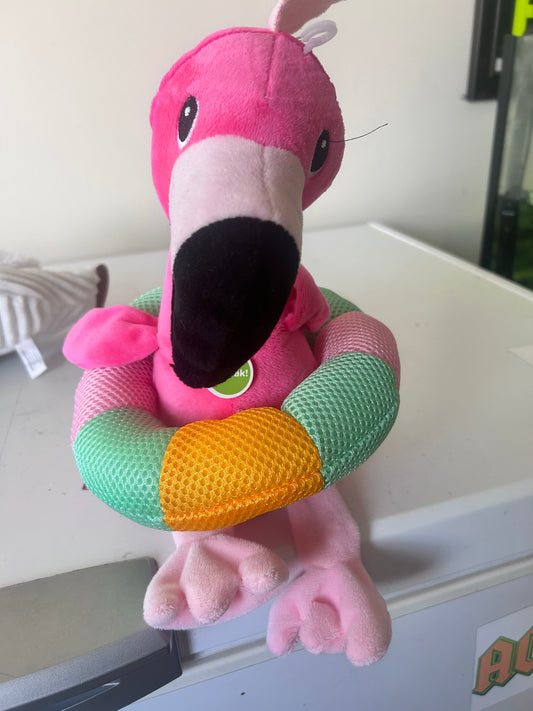 Plush Flamingo in pool ring squeaky dog toy 36cm