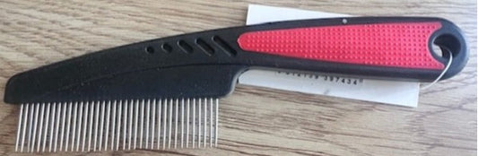 Metal tooth comb grip handle red/black 19cm